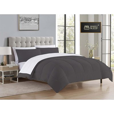 Simply Sleep - Reversible Comforter Set - 90 GSM Micro Fibre - Gray Flannel - Optical White, Single - Three Quarter Image