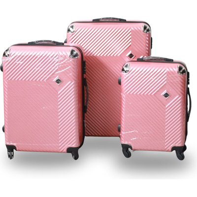 Roller Luggage Trolley Bag Diamond Pattern - Bright Pink (3 Piece) (Hard Plastic) Image