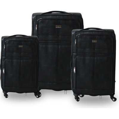 Roller Luggage Trolley Bag Textured Pattern - Black Patches (3 Piece) (PU Leather) Image
