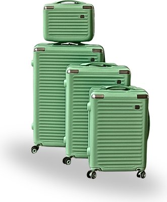 Roller Luggage Trolley Bag Textured Pattern (Lines)  -  Green (4 Piece) (Hard Plastic) Image
