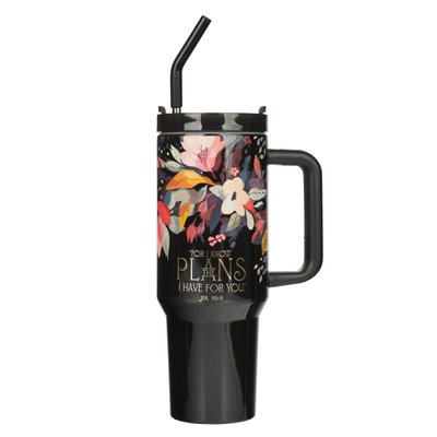 For I Know the Plans Large Stainless Steel Travel Mug with Handle and Straw Image