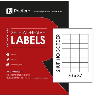 Redfern L24UPNB Multi-Purpose Inkjet-Laser Labels - 70mm x 37mm (Pack of 100) Image