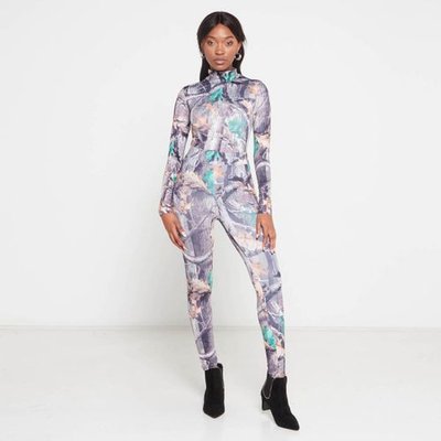 Carmen Sense Lifestyle Kyra Ladies Jumpsuit Style Long Sleeve Bodysuit and Leggings Set (2 Piece)(Camo) Image