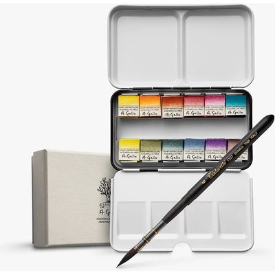 A. Gallo Handmade Watercolour Paint - Signature 1 Set (12 Half Pans with Brush) Image
