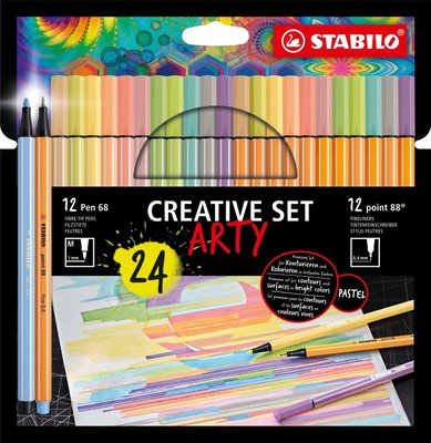 Stabilo Arty Pastel Creative Set - Fineliners and Fibre Tip Pens (Box of 24) Image