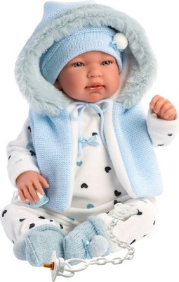 Llorens Newborn Baby Boy Doll with Blue Romper & Accessories - Tino (44cm) Image