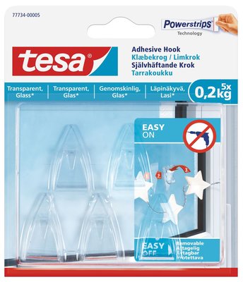 Tesa Transparent Surface Adhesive Hooks (Small)(5 Hooks)(0,2kg Limit) Image