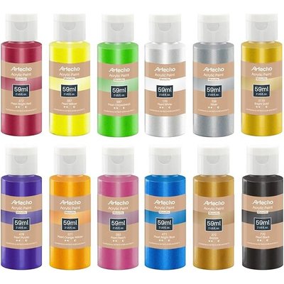 Artecho Metallic Acrylic Paint Set - (12 Colours)(59ml Acrylic Paints) Image
