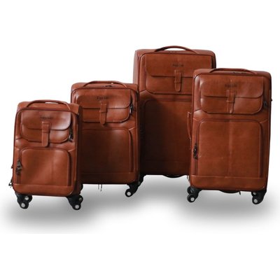 Roller Luggage Trolley Bag - Light Brown (4 Piece) (Clip) (PU Leather) Image