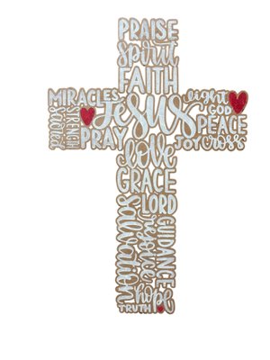 Handcrafted Christian Word Art Wall Cross, Wooden (White, Small) Image