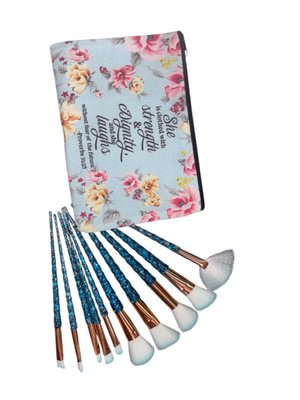 Inspirational Bible Verse, Makeup Bag with 10 x Makeup Brushes (Prov 31:25) Image