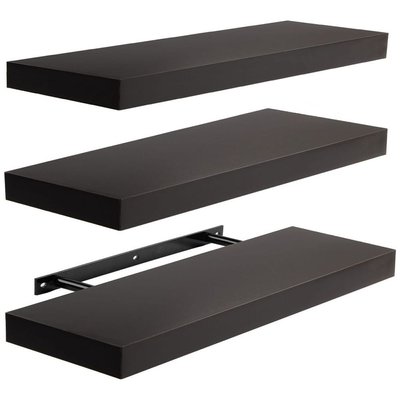 Chenshia 3pcs Home Office Floating Shelves for Storage On Wall 40x15x2.5cm - Black Image