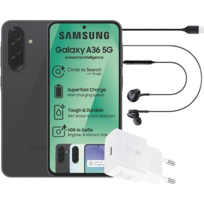 Samsung A36 5G 6GB|256GB Awesome Black (Bundle) Adapter + Earphones Image