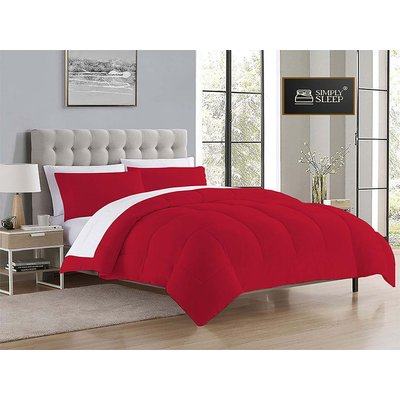 Simply Sleep - Reversible Comforter Set - 90 GSM Micro Fibre - Optical White - True Red - Double Image