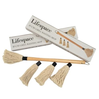 Lifespace 45cm BBQ Braai Basting Mop Brush with 3 Spare Heads Image