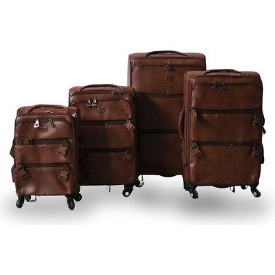 Roller Luggage Trolley Bag - Dark Brown (4 Piece) (Zip) (PU Leather) Image