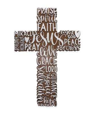 Handcrafted Christian Word Art Wall Cross Double layered (Black, Small) Image