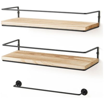 Chenshia Rustic Wood Floating Shelves Wall Mounted Set with Towel Rack Image