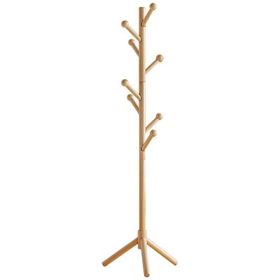 Chenshia Beech Wood Coat Hat Hanger with 8 Hooks, Adjust 3 Heights - 175cm - Original wood Image