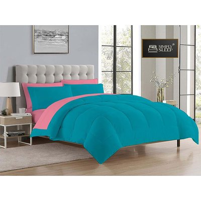 Simply Sleep - Reversible Comforter Set - 90 GSM Micro Fibre - Peacock Blue - Pink Frosting - King - Super King Image