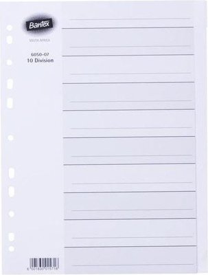 Bantex B6050 A4 10 Division Board Dividers (White). Image