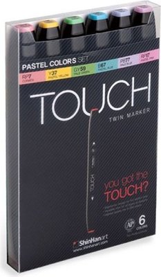ShinHan Touch Twin Pastel Colours Marker Pen Set (6 x Assorted Colours Pastel Colours) Image