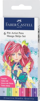 Faber-Castell Pitt Artist India Ink Pens - Manga "Shôjo" Set (Wallet of 6 Pens) Image