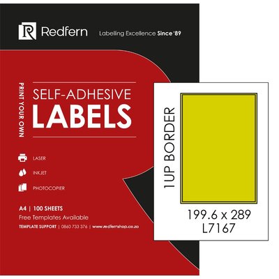 Redfern L1UPB Multi-Purpose Inkjet-Laser Labels - 199mm x 289mm Jet Yellow(Pack of 100) Image