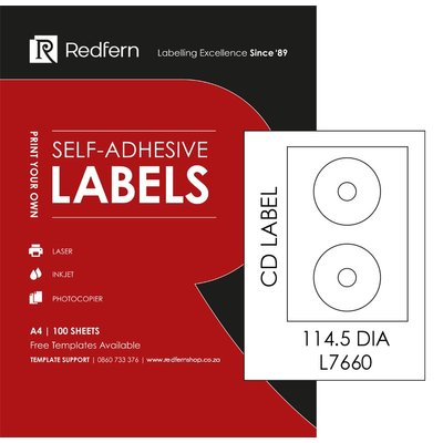Redfern L02UPCD  Multi-Purpose Inkjet-Laser Labels (31mm -Inner x 114.5mm- Outer)(DVD)(100 Pack) Image
