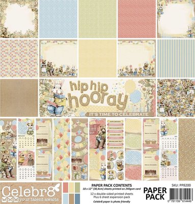 Celebr8 Hip Hip Hooray Paper Pack (18 Sheets)(30.4 x 30.4cm) Image
