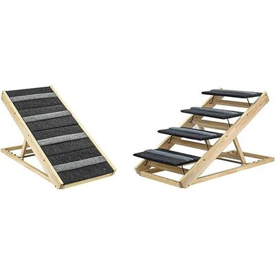 Foldable Wooden Dog Ramp and Stairs  Non-Slip Adjustable Portable Pet Steps Image