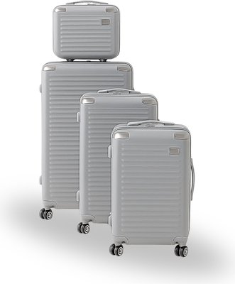 Roller Luggage Trolley Bag Textured Pattern (Lines)  -  Grey (4 Piece) (Hard Plastic) Image