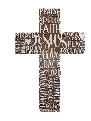 Handcrafted Christian Word Art Wall Cross Double layered (White, Large) Image
