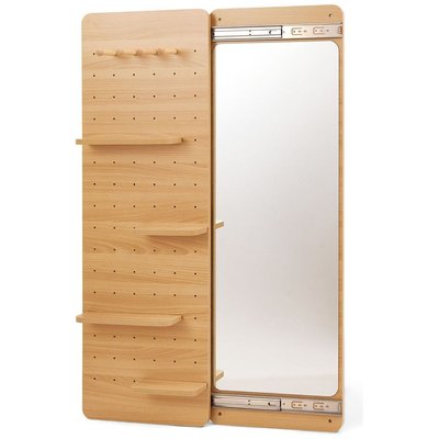 Chenshia Full-Body Magic Mirror Pegboard with Shelf & Hooks - Space Saving - Light Brown Image