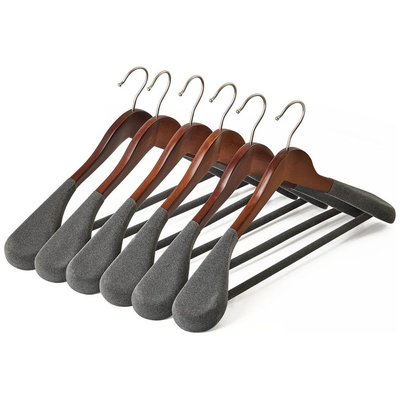 Chenshia Wide Velvet Wood Hangers Nonslip Clothes Rack for Suit Coat Jacket - Dark brown Image