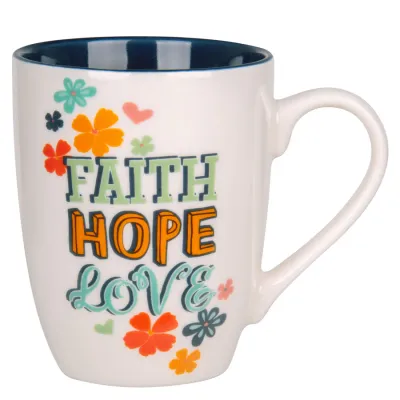 Faith Hope Love Ceramic Mug with Blue Interior Image