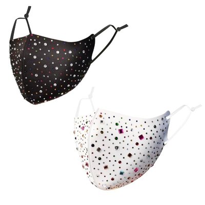Sophie Moda Ice Cooling Microfibre Sparkling Rhinestone 3D Face Mask (2 Piece)(Black/Blue/Pink) Image