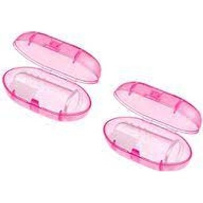 Baby Silicone Finger Toothbrush With Protective Cover - Pink X2 Image