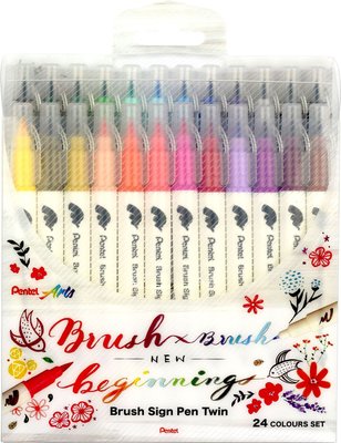 Pentel Twin Brush Sign Pen Set (24 Colours) Image