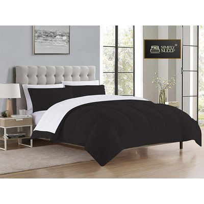 Simply Sleep - Reversible Comforter Set - 90 GSM Micro Fibre - Jet Black - Optical White, Single - Three Quarter Image