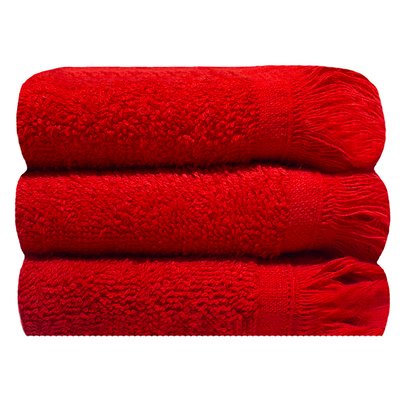 Bunty Plush Terry Fringe Guest Towel (Racing Red)(Pack of 3)(380gsm) Image
