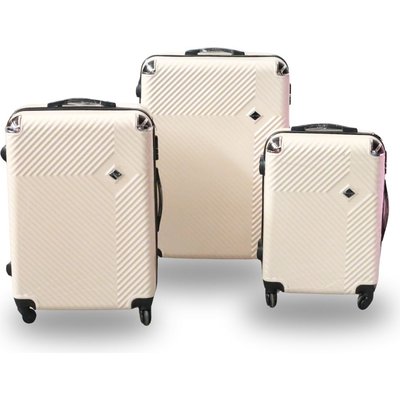 Roller Luggage Trolley Bag Diamond Pattern - Cream (3 Piece) (Hard Plastic) Image