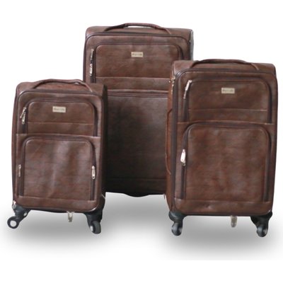 Roller Luggage Trolley Bag Textured Pattern - Dark Brown Patches (3 Piece) (PU Leather) Image