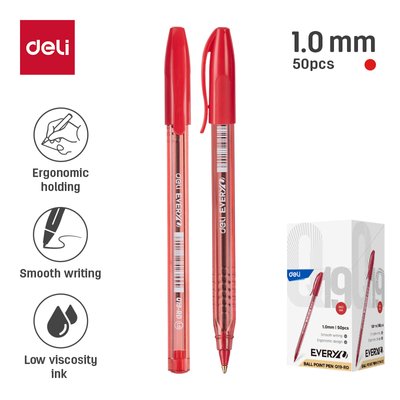 Deli Every Ballpoint Pen - Red (1.0mm Nib)(Box of 50) Image
