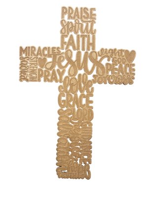 Handcrafted Christian Word Art Wall Cross, Wooden (250mmx16mm) Image