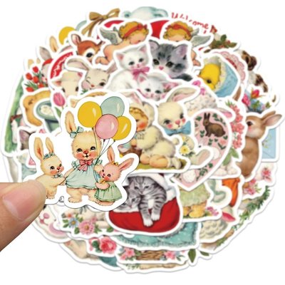 50-Piece Vintage Watercolor Wildlife Animal Stickers Image