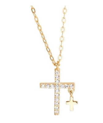 925 Sterling Silver Diamond Double Cross Pendants Necklace Choker Image