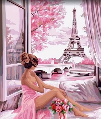 DIY Paint by Numbers Painting Kit - Pink in Paris - 40x50cm Image