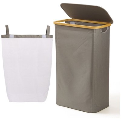 Chenshia Laundry Basket with Lid, Narrow Laundry Hamper with Removable Bag - Pebble Gray Image