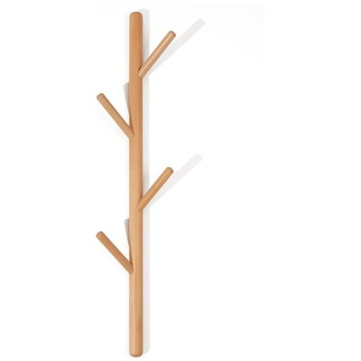 Chenshia Wood Coat Rack Wall Mounted Tree Shape 4 Hooks Clothes Hats Hanger - Beech Image